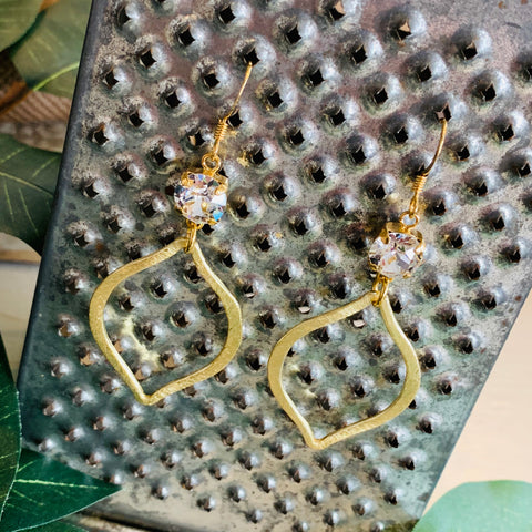 Gold Lemon Drop Earrings with Clear Swarovski Crystal - BB