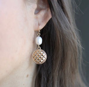 Andee Pearl and Quilted Earrings