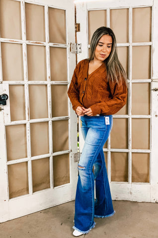 Rust Knit Button Down Sweater