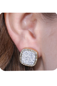 Silver Druzy Crystal Post Square Earrings