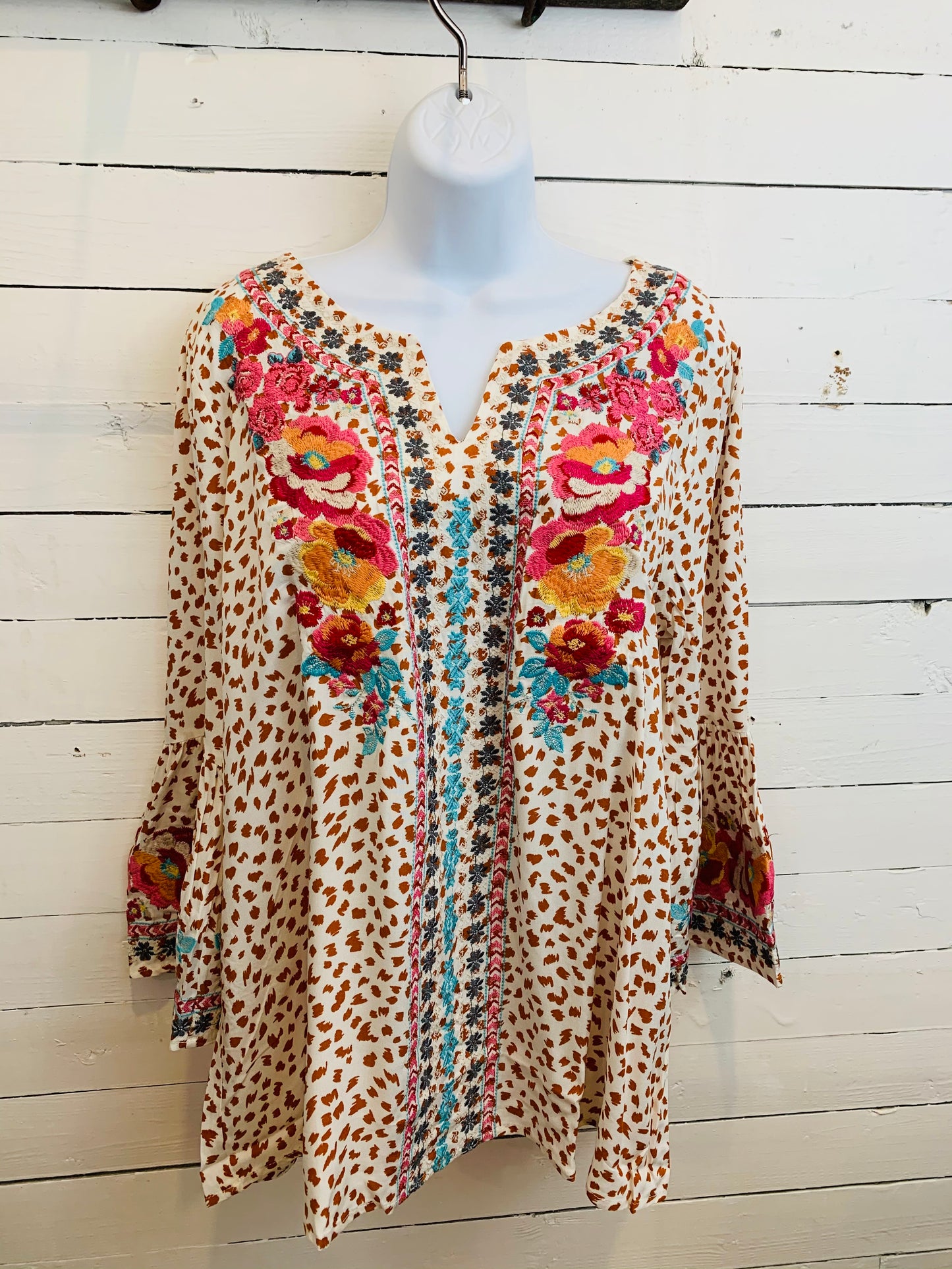 Ivory Dalmatian Pink Embroidery Floral Top