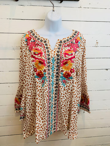 Ivory Dalmatian Pink Embroidery Floral Top