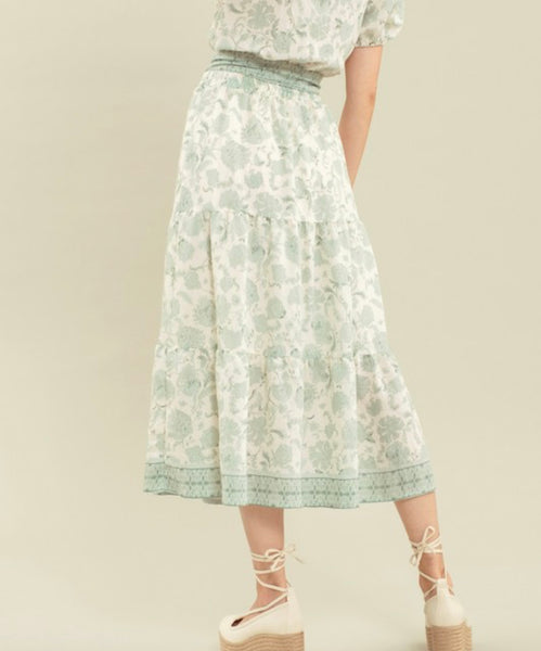 Dusty Mint Floral Midi Skirt
