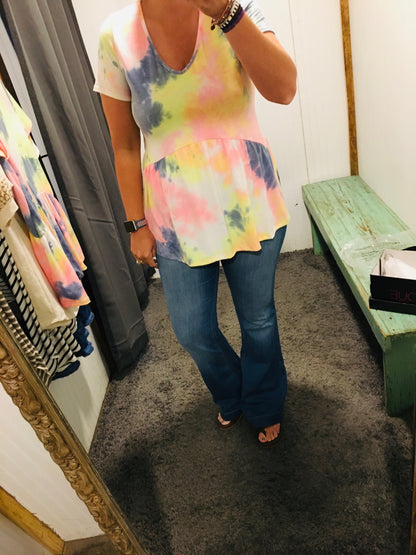 V-Neck Tie Dye Babydoll Top