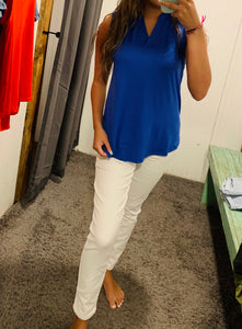 Royal Blue Placket Neck Sleeveless Top