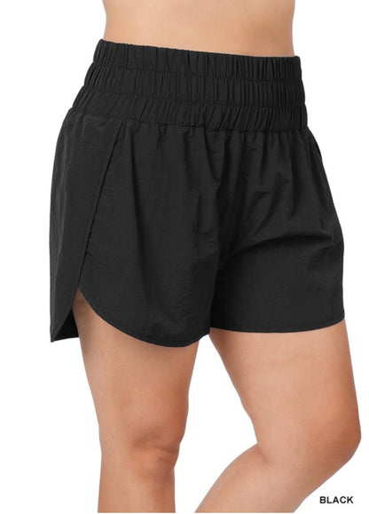 Windbreaker Smocked Waistband Running Shorts- Plus
