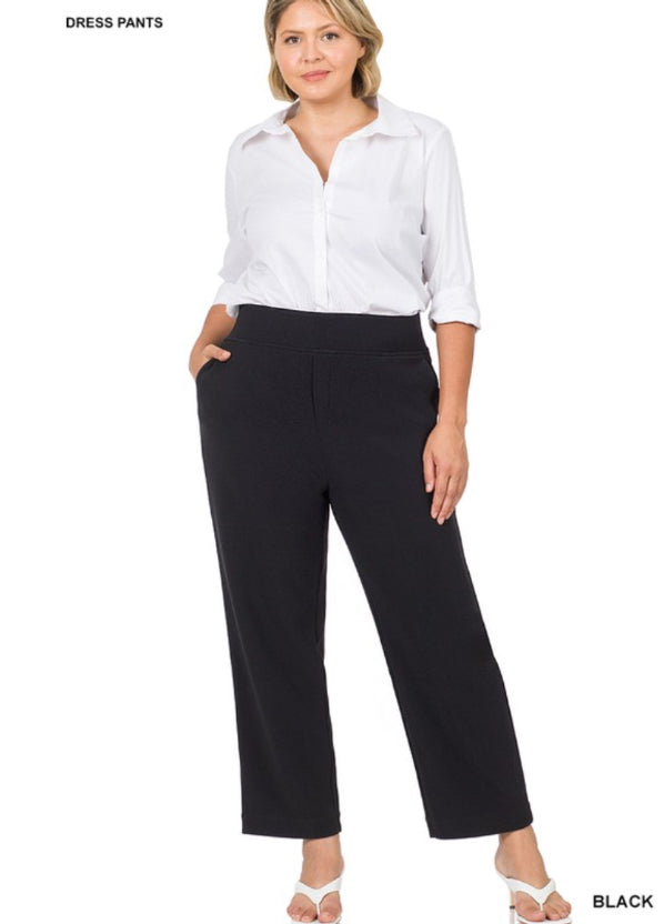 Black Pull On Dress Pants- Plus