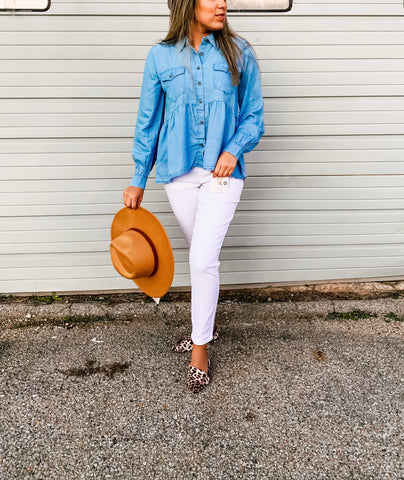 Denim Button Up Long Sleeve Top