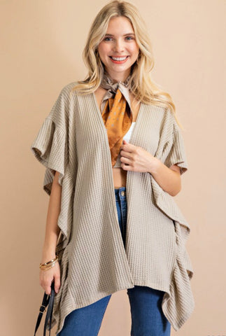 Sage Thermal Ruffle Sleeve Kimono