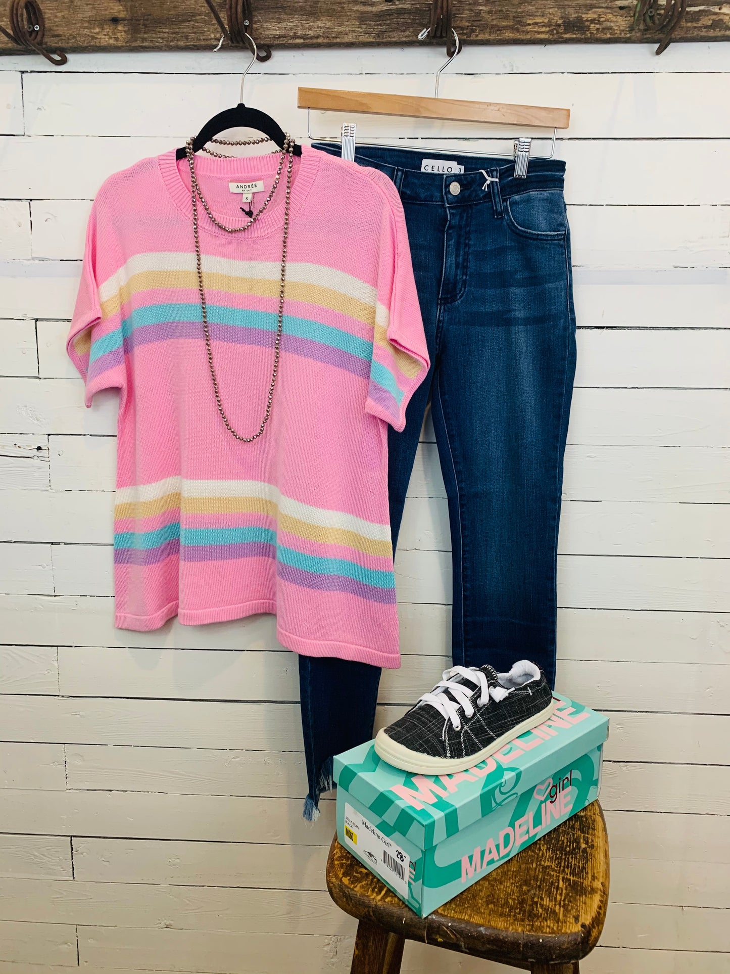 Pink Multi Color Stripes Knit Sweater