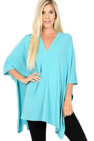 Teal V-neck Tunic Oversized Poncho Fit