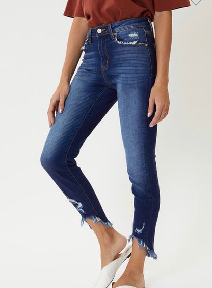 Kancan Dark High Rise Ankle Skinny Jeans w/ Fray
