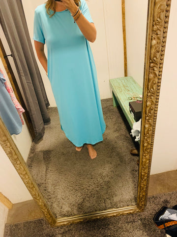 Turquoise Butter Soft Short Sleeve Dress with Pockets - Plus