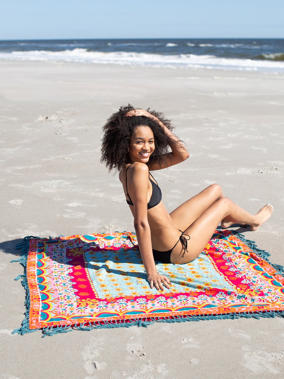 Poncho Towel Turquoise and Red