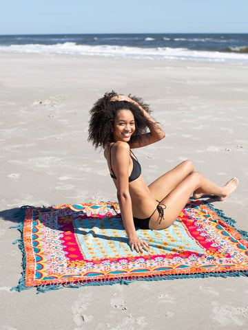 Poncho Towel Turquoise and Red