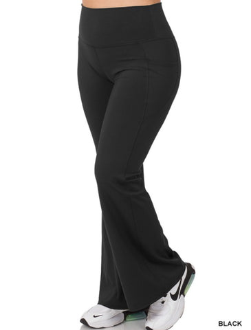 Black Flare Yoga Pants w/ Pockets- Plus