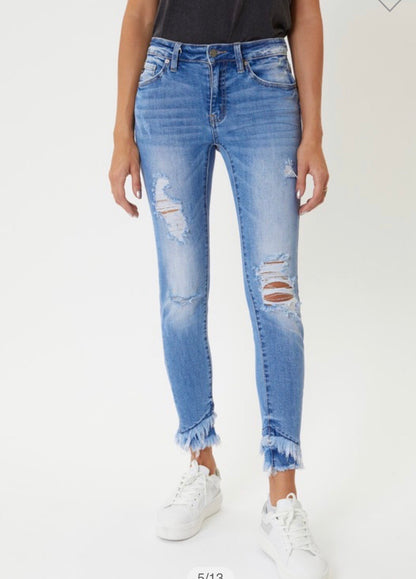 KanCan Mid Rise Ankle Skinny Jeans w/ Hem Detail