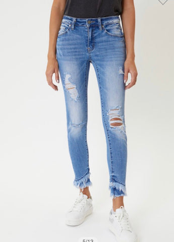 KanCan Mid Rise Ankle Skinny Jeans w/ Hem Detail