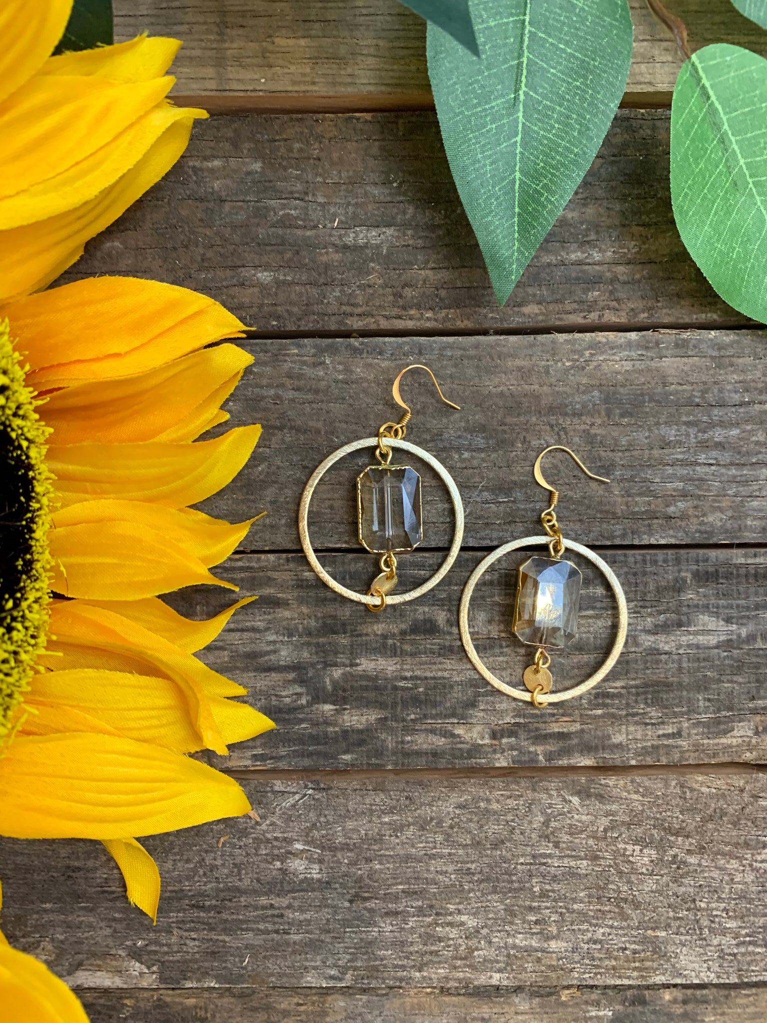 Gold Hoop & Crystal Earring- BB