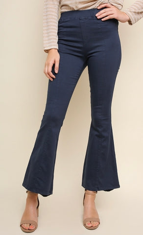 Navy High Waist Stretch Flare Pants