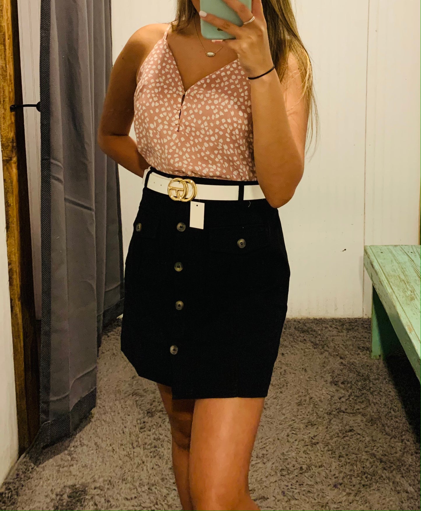 Black Front Button with Pockets Skirt