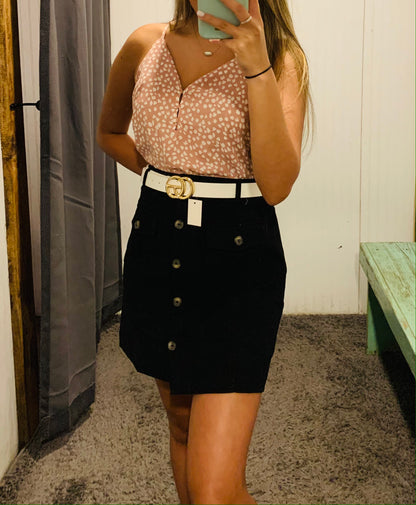 Black Front Button with Pockets Skirt