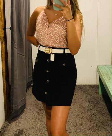 Black Front Button with Pockets Skirt