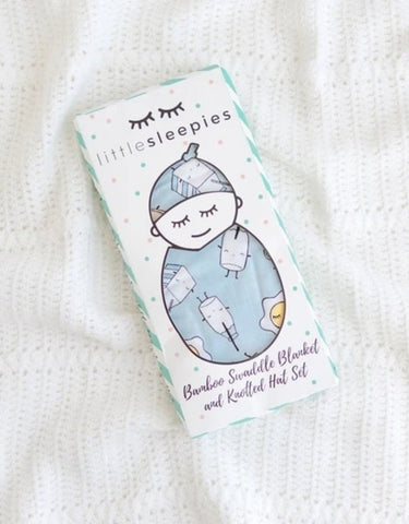 Little Sleepies Blue Breakfast Bamboo Swaddle & Hat