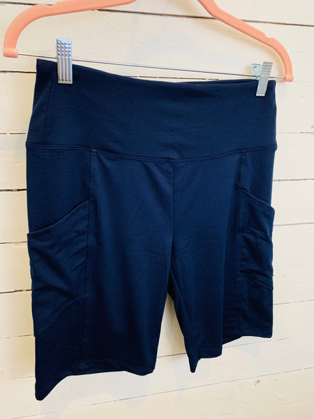 Soft Cotton Navy Biker Shorts w/ Phone Pocket