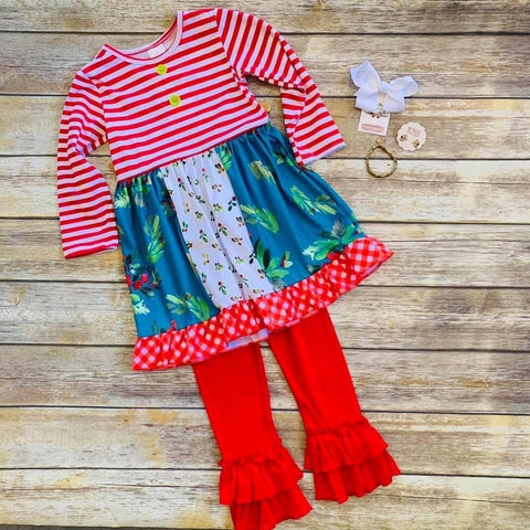 Red and White Christmas Ruffle Dress- Kids
