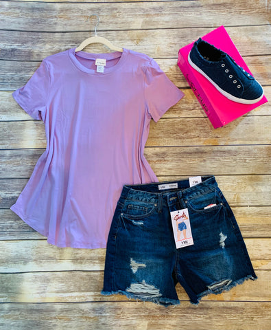 Lavender Butter Soft Round Neck Top - Plus