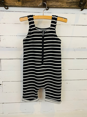 Young & Free Black and White Stripe Zip Up Overalls- Kids