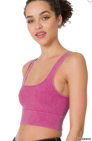 Magenta Mineral Wash Crop Tank Top