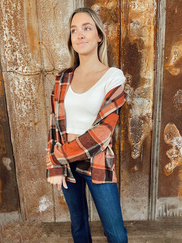 Rust/Brown Grid Print Oversize Thick Flannel