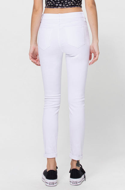 White Mid Rise Rolled Hem Pull On Crop Skinny by Cello