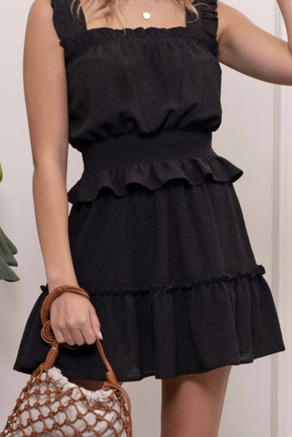 Black Ruffle Hem Tiered Mini Skirt