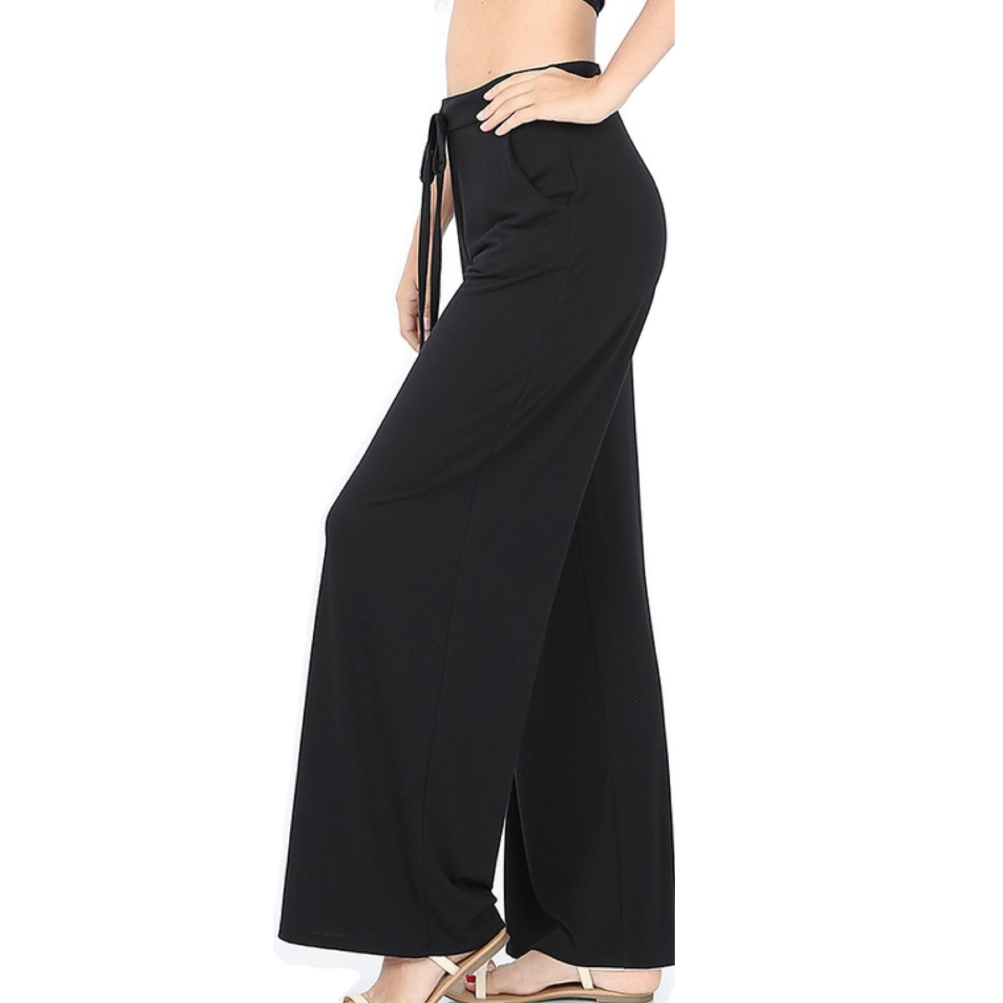 Black Knit Pants w/ Drawstring- Plus