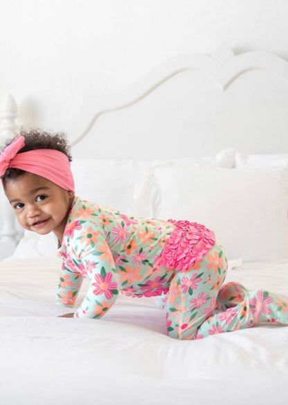 Spring Fling Snuggly Ruffled Footed Pajamas- Kids