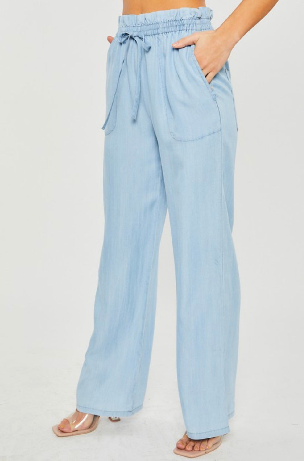 Light Denim Drawstring Waist Tencel Pants