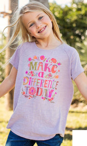 Girls Lilac Boho Make A Difference Today Tee