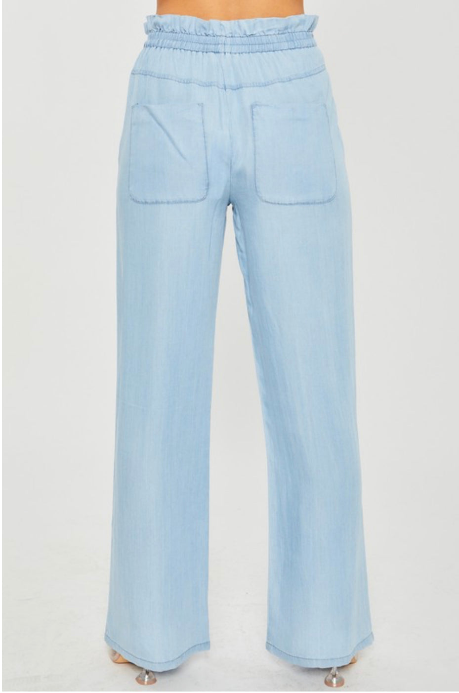 Light Denim Drawstring Waist Tencel Pants