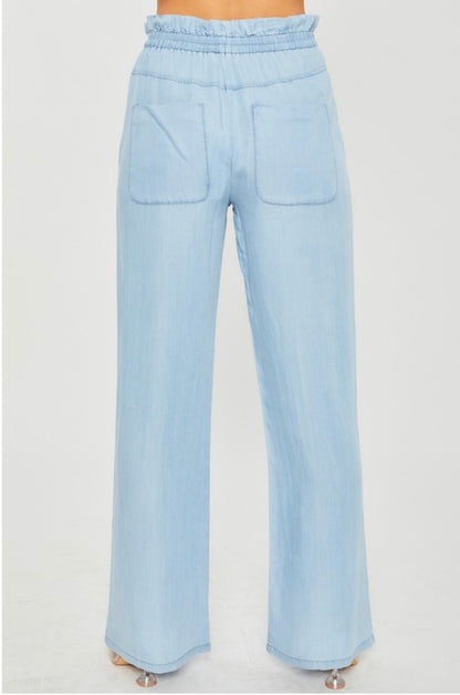 Light Denim Drawstring Waist Tencel Pants