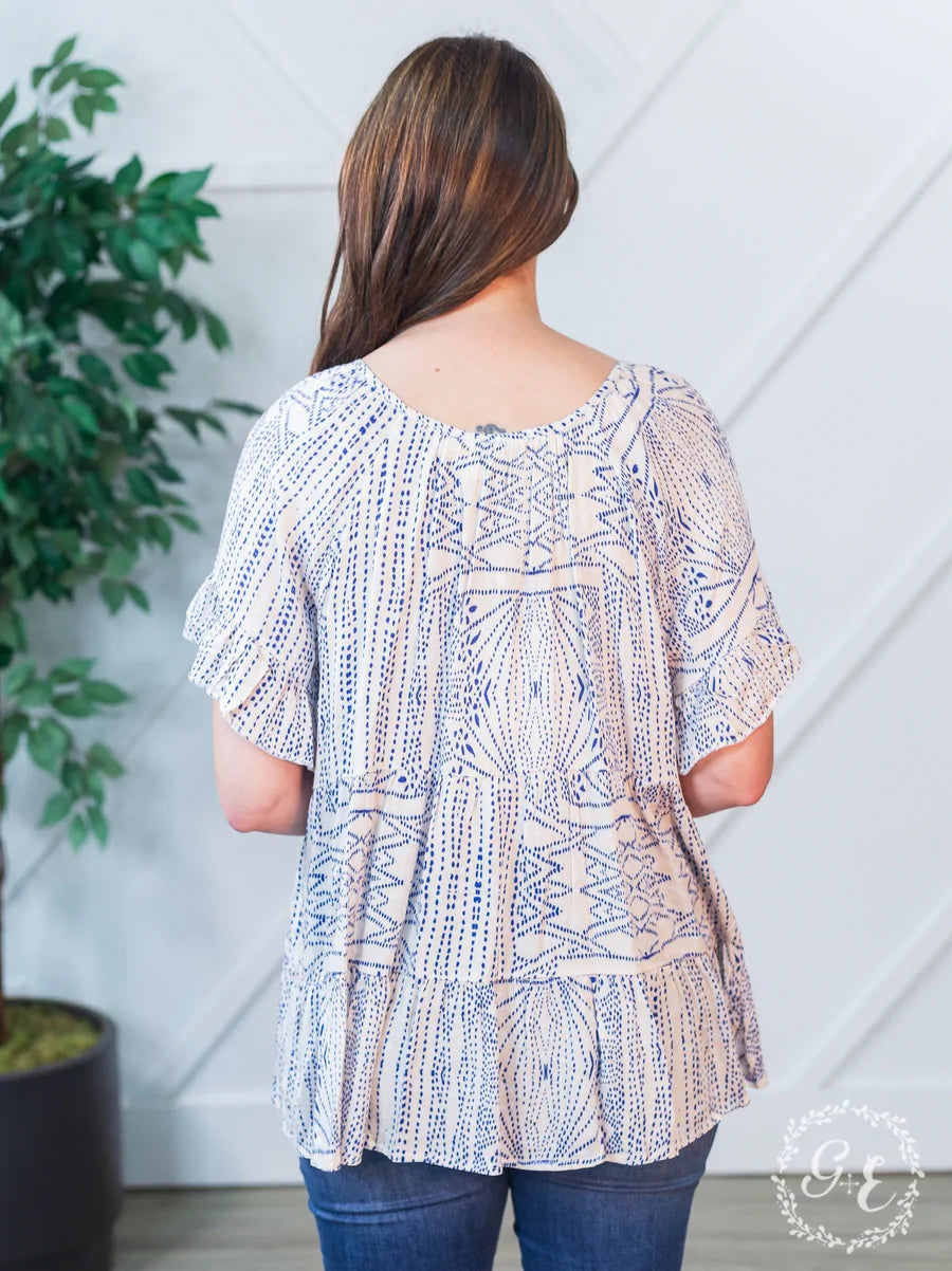 Blue and White Tie Loose Top
