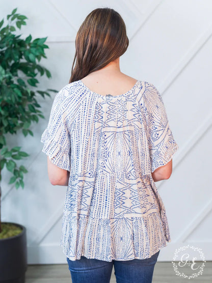 Blue and White Tie Loose Top