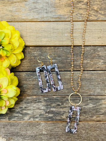 Long Beaded Necklace & Earring