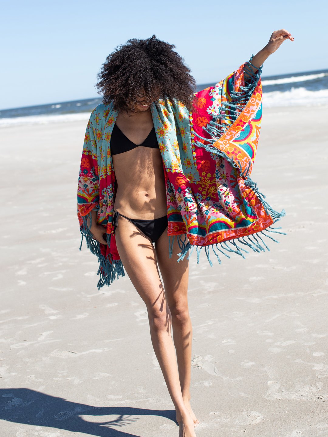Poncho Towel Turquoise and Red