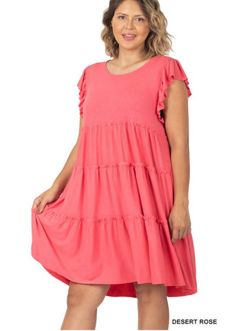 Desert Rose Ruffle Sleeve Tiered Dress- Plus