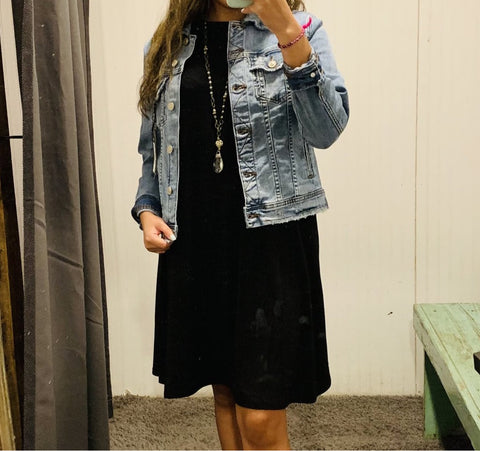 Raw Hem Medium Wash Denim Jacket