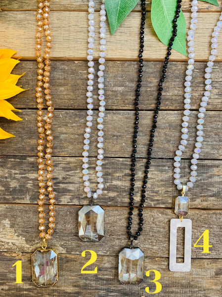 Long Crystal Beaded Necklace with Crystal Pendant