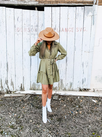Olive Front Tie Mini Dress